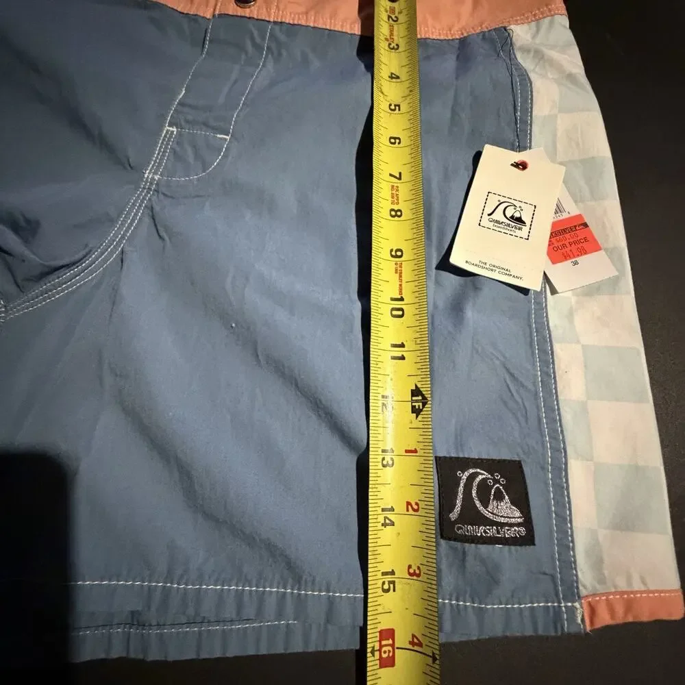 Quiksilver Boardshorts Mens 38 Blue Colorblock Checkered Surf Swim Trunks NWT